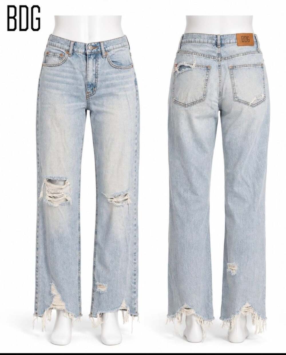BDG Cowboy Jeans 28 Distressed Light Wash High Rise Straight Leg Y2K